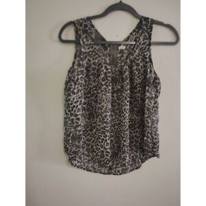 Truth Womens Grey Leopard Print Sleeveless Blouse Pleated Back Zip Top Large